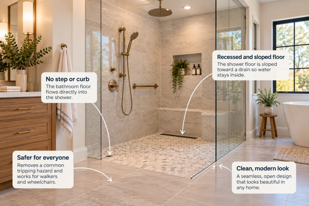 Curbless and Zero-Entry Showers: A Homeowner's Guide to Aging-in-Place Bathrooms